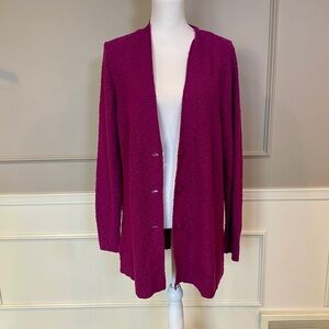 J. Jill Cardigan Sweater Long Duster Magenta Pink Purple Large Bright Fun
